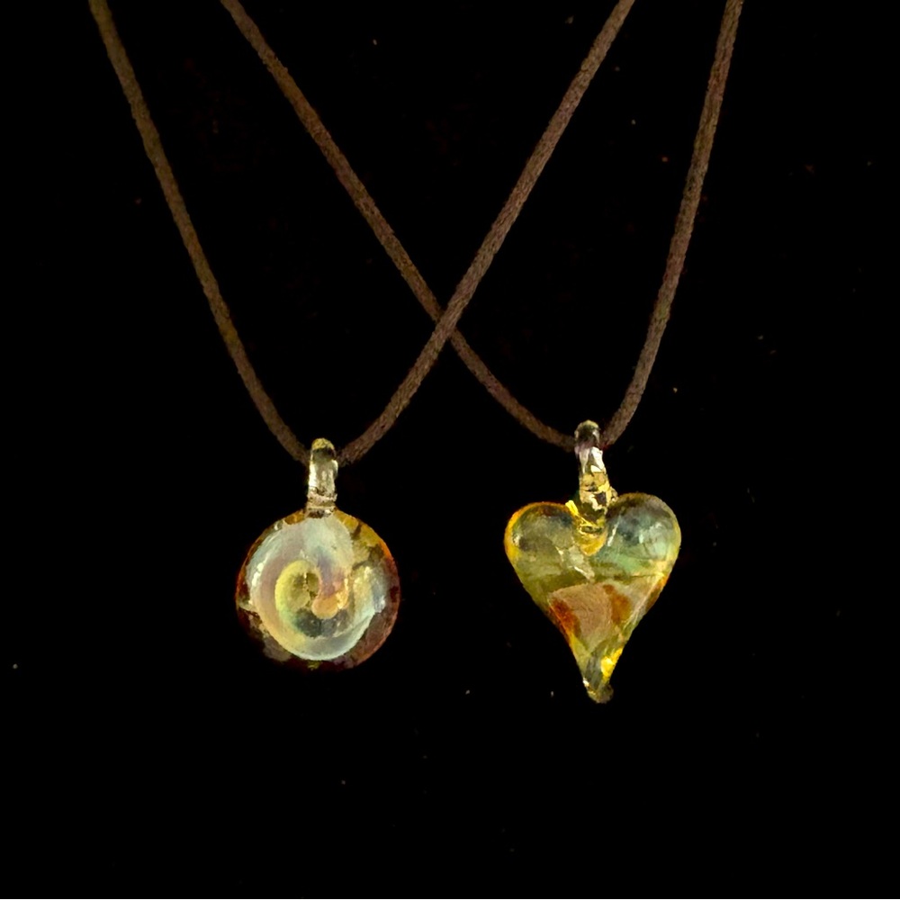 Handmade Glass Pendant Necklace With Two 18” Silk Cords Set❣️